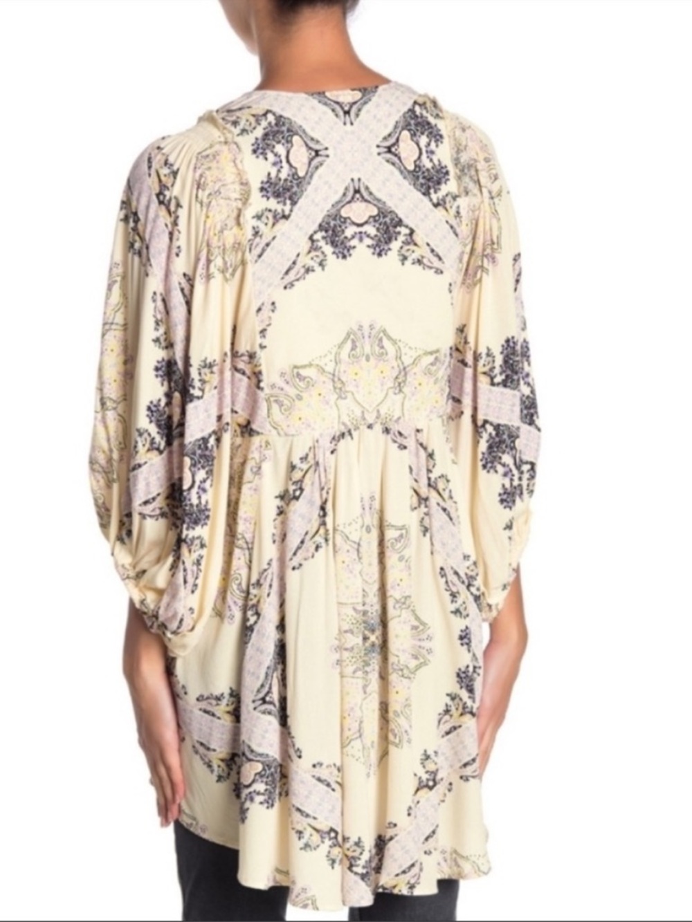 Free People Girl Talk Tunic Top in Ivory Combo, deep V neck, great pockets, EUC - Picture 2 of 9